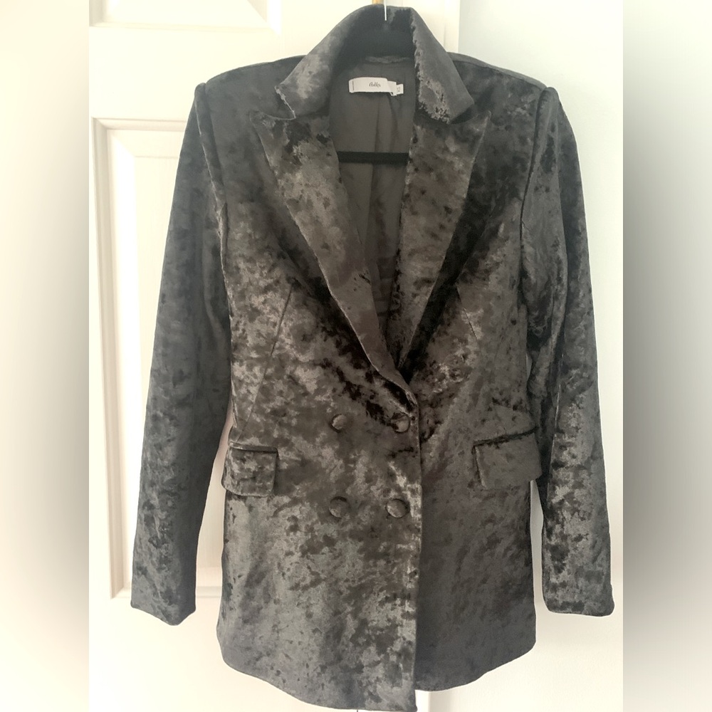 ADIKA women’s black crushed velvet double breasted blazer XS shoulderpads lined